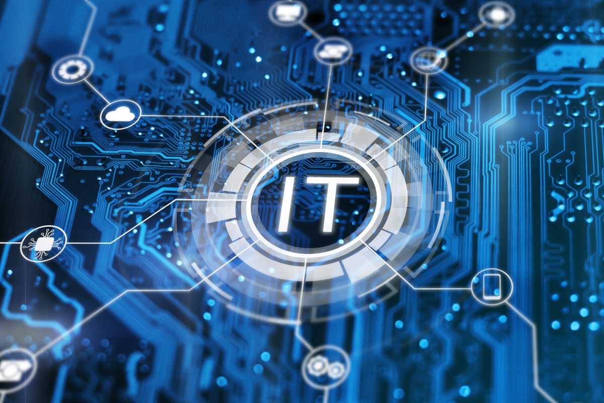 IT. Information technology concept. Motherboard integrated circu